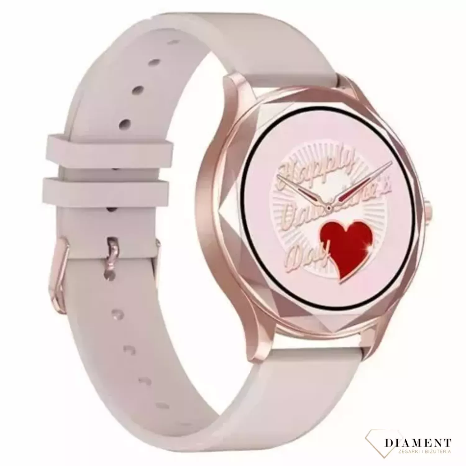 Smartwatch damski Garett Lady Ann RT złoty-róż na pasku w kolorze pudrowego różu.⌚  (1).webp